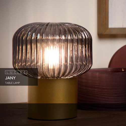 JANY Table lamp E14/40W Matt Gold/Smoke glass - obrázek