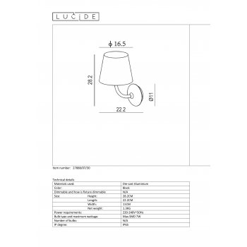 JUSTIN Wall light   IP65 LED 7W  Black - obrázek